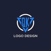 qk Monogramm Logo mit Dreieck gestalten und Kreis Design Elemente vektor