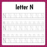 Schreiben Briefe. Rückverfolgung Buchseite. trainieren Blatt. Arbeitsblatt zum Kinder. lernen Alphabet. Brief n vektor