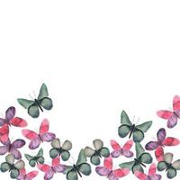 Rahmen mit Schmetterlinge. Aquarell Rahmen mit Schmetterlinge. Hintergrund mit Aquarell Schmetterlinge. Postkarte Design, Sommer- Hintergrund mit Schmetterlinge. vektor