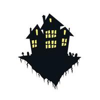 Halloween verfolgt Haus isoliert auf Weiß Hintergrund. unheimlich dunkel Silhouette von Zuhause oder Villa. Karikatur Vektor gespenstisch Illustration. gotisch süß Stadt, Dorf