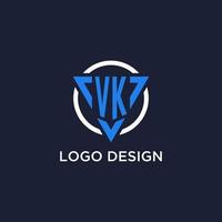 vk Monogramm Logo mit Dreieck gestalten und Kreis Design Elemente vektor