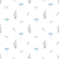 Vektor nahtloses Muster aus blauen Blumen und roten Beeren. digitales Papier von American Vergissmeinnicht. Blumenverzierung auf weißem Hintergrund