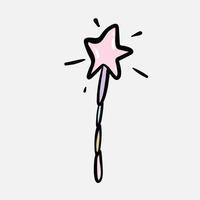 Rosa Star geformt Magie Zauberstab mit glänzend funkelt. magisch Zauberstab, Stock, Gekritzel Hand gezeichnet Vektor Illustration, isoliert