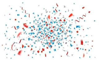 Explosion von Konfetti und Bändern aus blauer und roter Folie vektor