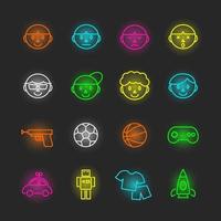 Junge Neon Icon Set vektor