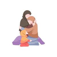 Illustration von ein Familie mit ein Baby auf das zurück während eid al-fitr vektor