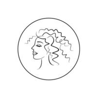 Mode Mädchen für Schönheitssalon Design. schöne Frau Silhouette. junges Mädchen mit welligen dicken Haaren. Vektor Frisur Symbol