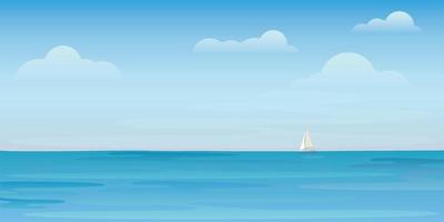 tropisk blå hav med klar himmel ha yacth och på horisont vektor illustration. marinmålning och blå himmel platt design bakgrund.