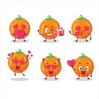 Halloween Orange Süßigkeiten Karikatur Charakter mit Liebe süß Emoticon vektor