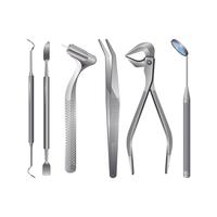 Realistische Zahnarzt-Werkzeuge und Zahn-Gesundheitswesen-Ausrüstungs-Satz vektor