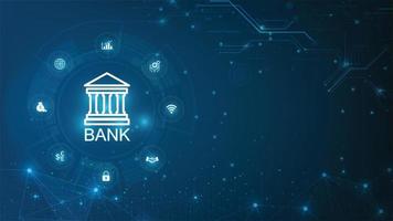 ein Blau Digital Technologie Hintergrund mit ein Weiß Gebäude und ein Logo zum das Bank. vektor