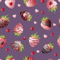 nahtlos Textur mit Schokolade bedeckt Erdbeeren auf ein Weiß Hintergrund. Romantik, Valentinsgrüße Tag, Süss Geschenk. geeignet zum Verpackung Papier, Textil, Hintergrund. vektor