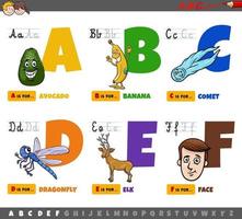 pädagogische Cartoon Alphabet Buchstaben für Kinder von a bis f vektor