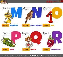 pedagogiska tecknade alfabetbokstäver för barn från m till r vektor