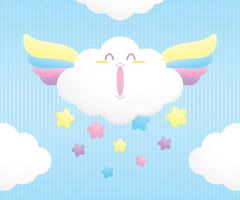 süß kawaii Wolke mit bunt Pastell- Flügel und Sterne Illustration Vektor