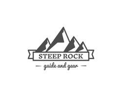 Retro läger emblem, utomhus logotyp, emblem och etikett. Steep Rock koncept, monokrom design. Bäst för resebyråer, webbapp, äventyrstidningar. Lätt att byta färg. Vektor
