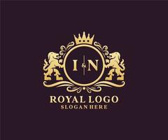 första i brev lejon kunglig lyx logotyp mall i vektor konst för restaurang, kungligheter, boutique, Kafé, hotell, heraldisk, Smycken, mode och Övrig vektor illustration.
