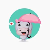 süßes Nilpferd mit Regenschirm vektor