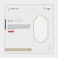 islamic hälsning eid mubarak kort fyrkant bakgrund grå vit guld Färg design för islamic fest vektor