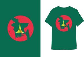 Bangladesch National Denkmal und das Karte mit Flagge Stil T-Shirt Design. vektor