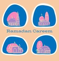 uppsättning av minimalistisk moské ikon. hand dragen arabicum arkitektur arabicum arkitektur för hälsning kort vektor