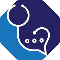 Gesundheit konsultieren Logo Design Vorlage. Stethoskop isoliert auf Blase Plaudern Symbol vektor