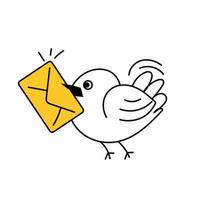 de fågel bär ett kuvert. chatt, kontakter, meddelanden. tunn linje söt vektor illustration isolerat på vit bakgrund