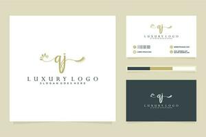 första qj feminin logotyp samlingar och företag kort mall premie vektor
