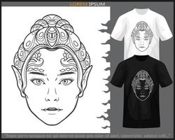 bunt Gradient Fee Kopf Mandala Kunst isoliert auf schwarz und Weiß T-Shirt. vektor