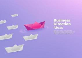 Origami rosa Papierboot schwimmt vor weißen Papierbooten. Business Direction Ideen Konzept Banner Vorlage. vektor