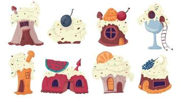 Satz Kuchen Cupcakes in Form von Häusern flache Vektor-Illustration für Design-Design vektor