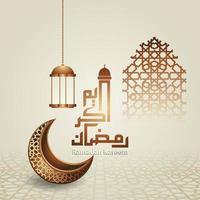 islamischer Ramadan-Kareem-Kalligraphiedesign mit luxuriösem Halbmond, islamischer Laterne und Moscheemuster auf islamischem Hintergrund. vektor