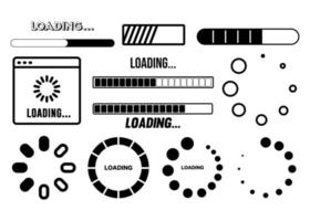 Wird geladen Bar Fortschritt Symbole, Belastung Zeichen Vektor schwarz und Weiß Illustration