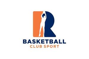 Initiale Brief r Basketball Logo Symbol. Korb Ball Logo Symbol. vektor