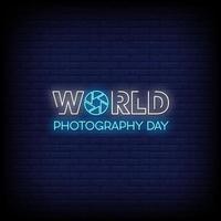 världsfotograferingsdag neonskyltar vektor