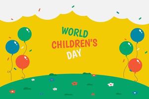värld barns dag bakgrund med ballonger och blommor vektor