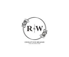 första rw brev hand dragen feminin och blommig botanisk logotyp lämplig för spa salong hud hår skönhet boutique och kosmetisk företag. vektor
