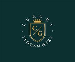 första cg brev kunglig lyx logotyp mall i vektor konst för restaurang, kungligheter, boutique, Kafé, hotell, heraldisk, Smycken, mode och Övrig vektor illustration.