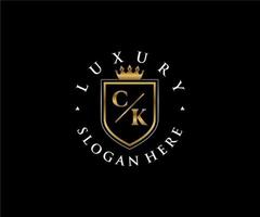 Royal Luxury Logo-Vorlage mit anfänglichem ck-Buchstaben in Vektorgrafiken für Restaurant, Lizenzgebühren, Boutique, Café, Hotel, Heraldik, Schmuck, Mode und andere Vektorillustrationen. vektor