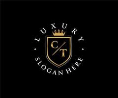 Royal Luxury Logo-Vorlage mit anfänglichem ct-Buchstaben in Vektorgrafiken für Restaurant, Lizenzgebühren, Boutique, Café, Hotel, Heraldik, Schmuck, Mode und andere Vektorillustrationen. vektor