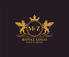 Initiale mz Brief Löwe königlich Luxus heraldisch, Wappen Logo Vorlage im Vektor Kunst zum Restaurant, Königtum, Boutique, Cafe, Hotel, heraldisch, Schmuck, Mode und andere Vektor Illustration.