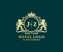 första jz brev lejon kunglig lyx logotyp mall i vektor konst för restaurang, kungligheter, boutique, Kafé, hotell, heraldisk, Smycken, mode och Övrig vektor illustration.