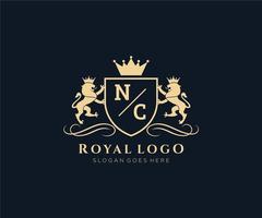 första nc brev lejon kunglig lyx heraldisk, vapen logotyp mall i vektor konst för restaurang, kungligheter, boutique, Kafé, hotell, heraldisk, Smycken, mode och Övrig vektor illustration.