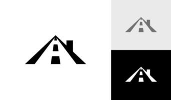 hus tak med väg logotyp design vektor