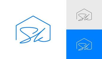 Handschrift Brief sk mit Haus gestalten Logo Design Vektor