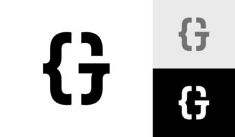 kodning logotyp design med brev g första för programmerare vektor
