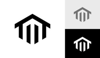 brev m första sexhörning monogram med hus tak logotyp design vektor