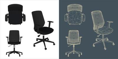 Vektor modern Büro Stuhl ergonomisch im verschiedene Punkte von Sicht. Blau drucken isoliert Hintergrund