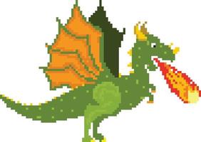 Drachen pixelig Symbol Vektor Illustration Design, Pixel Kunst einstellen isoliert fliegend Monster-