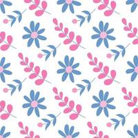 niedliche rosa und blaue Blumen auf einem weißen Hintergrund. Vektor nahtloses Muster im flachen Stil